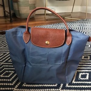 Small Longchamp Le Pliage tote blue
